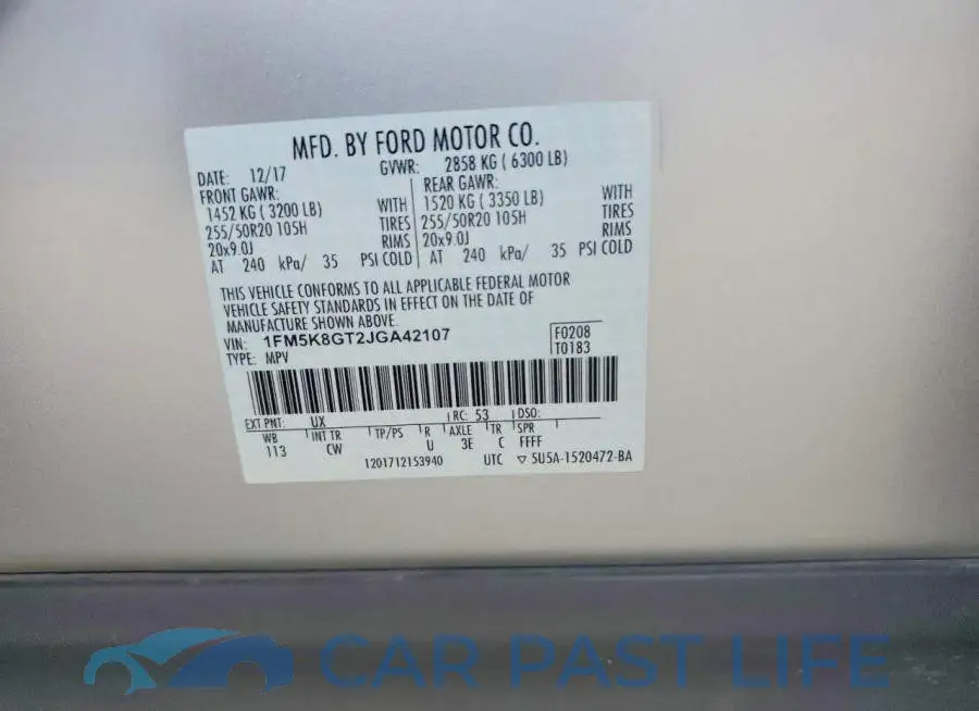 1FM5K8GT2JGA42107# 13
