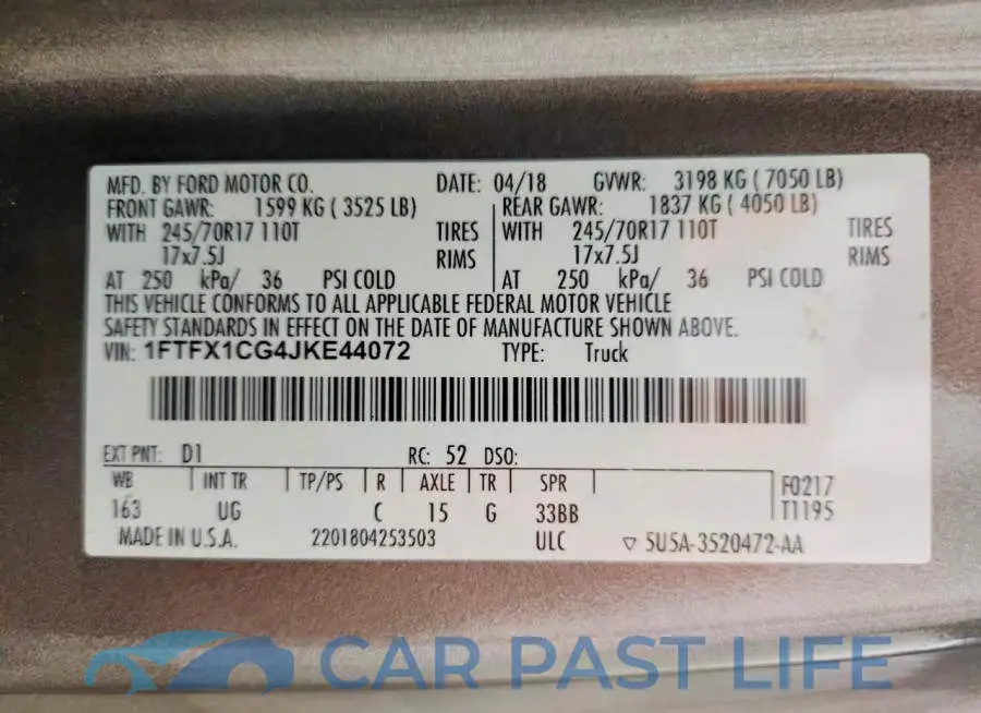 1FTFX1CG4JKE44072# 12