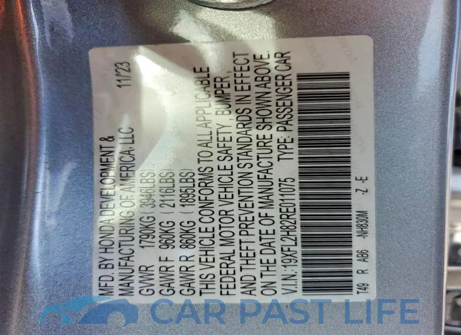 19XFL2H82RE011075# 12