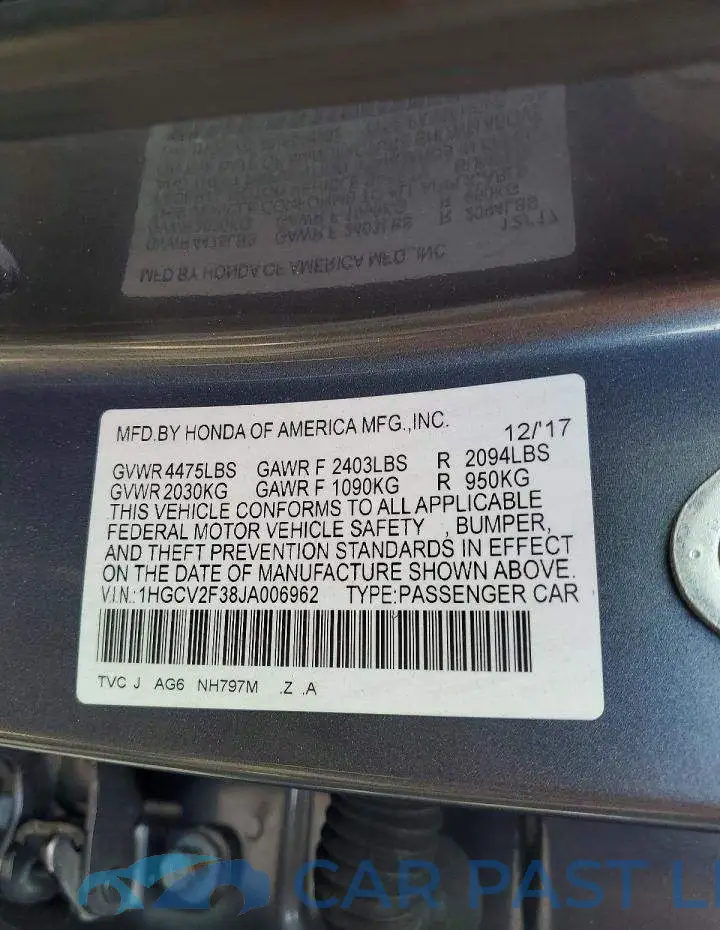 1HGCV2F38JA006962# 12