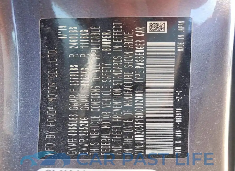 JHMZC5F15KC002001# 12