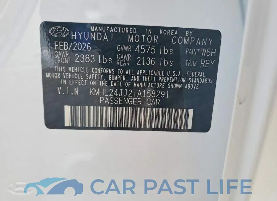 KMHL24JJ2TA158291# 12