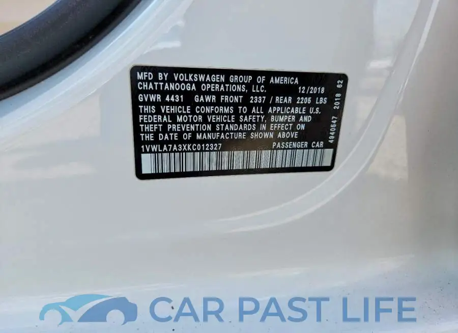 1VWLA7A3XKC012327# 12