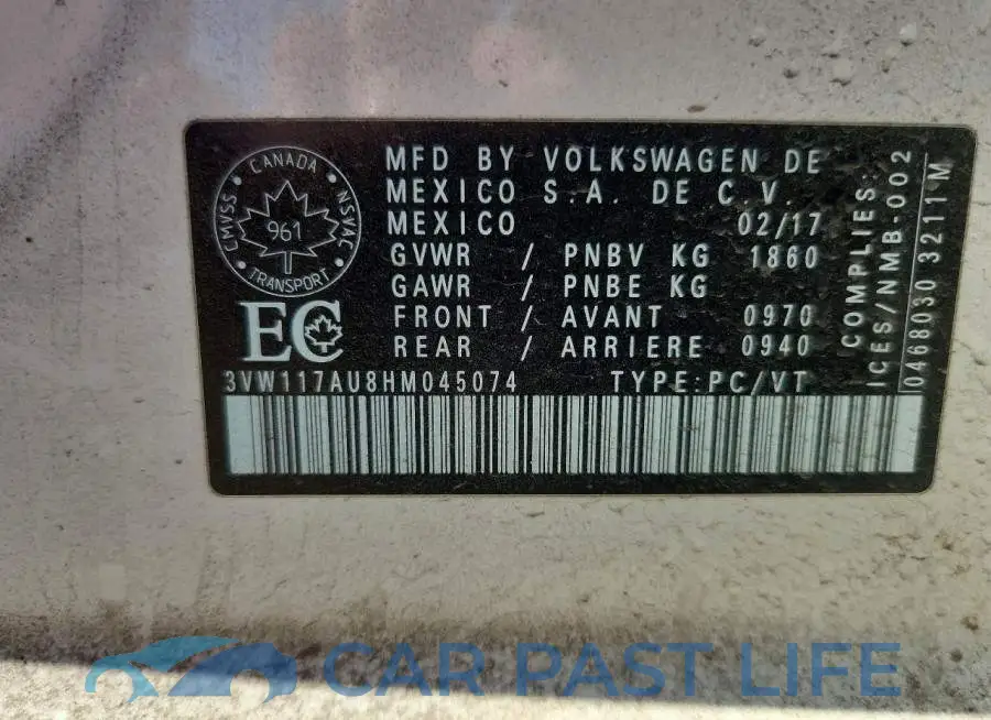 3VW117AU8HM045074# 12