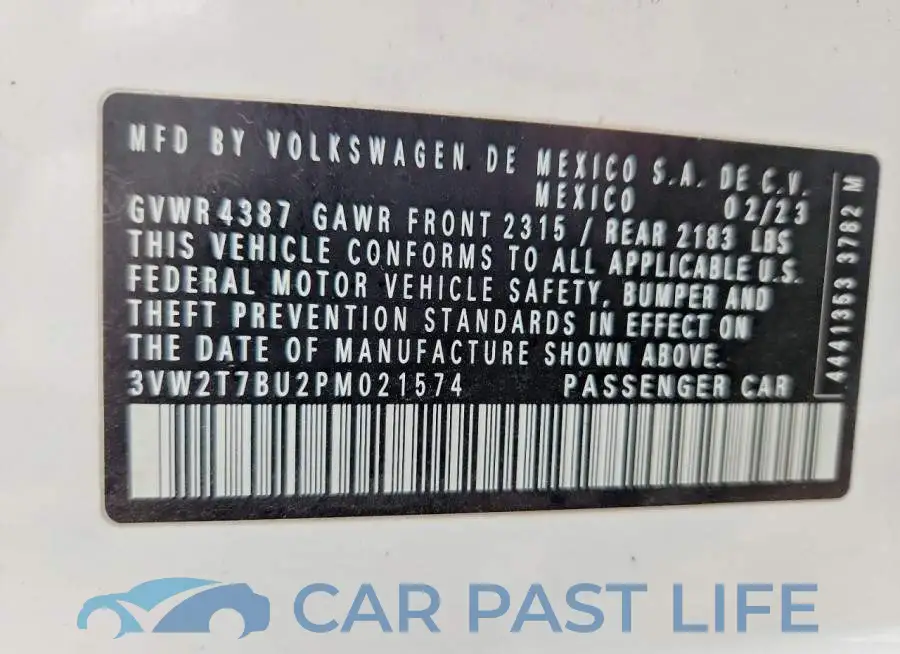 3VW2T7BU2PM021574# 12
