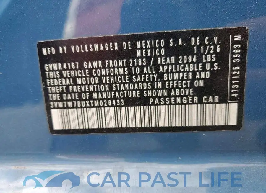 3VW7W7BUXTM026433# 12
