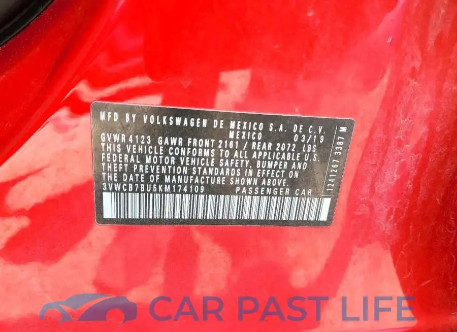 3VWCB7BU5KM174109# 12