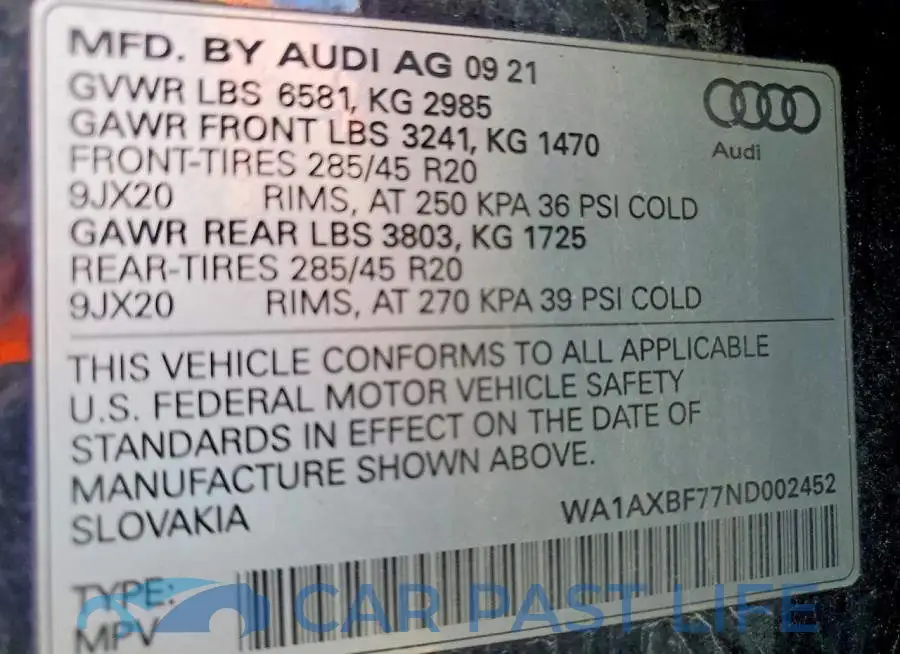 WA1AXBF77ND002452# 13