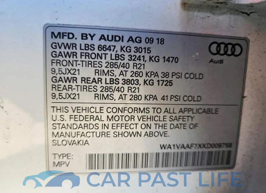 WA1VAAF7XKD009758# 13
