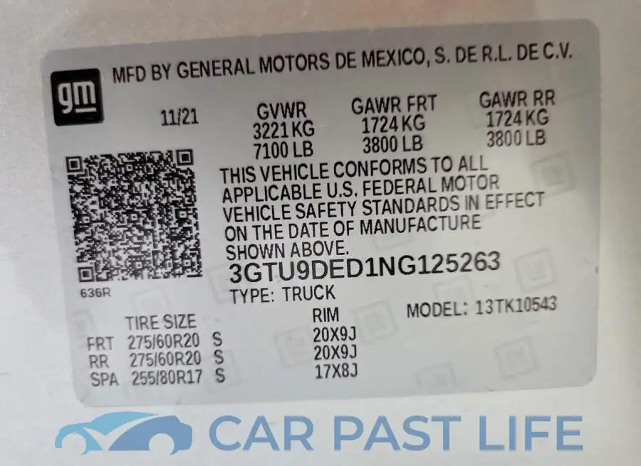 3GTU9DED1NG125263# 12