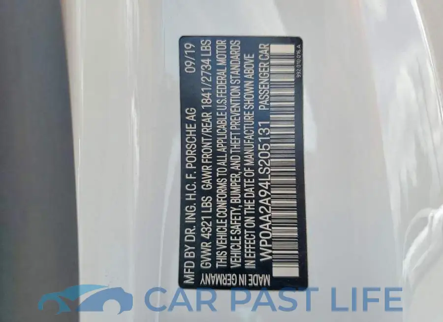 WP0AA2A94LS205131# 12
