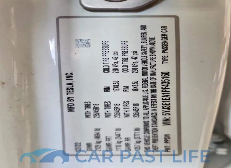 5YJ3E1EA1PF435160# 12