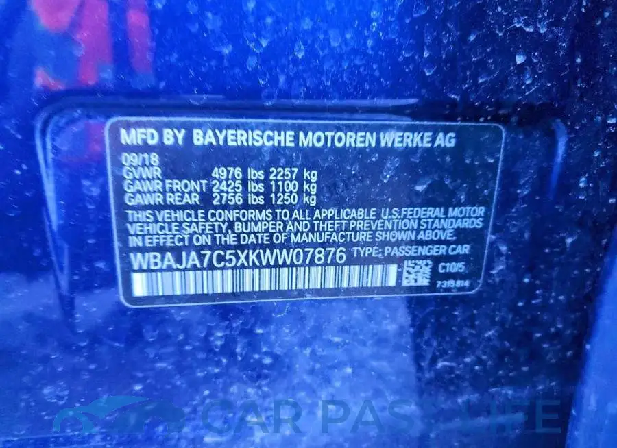 WBAJA7C5XKWW07876# 12