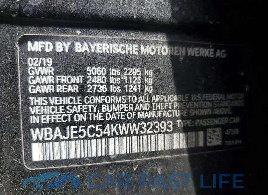 WBAJE5C54KWW32393# 12