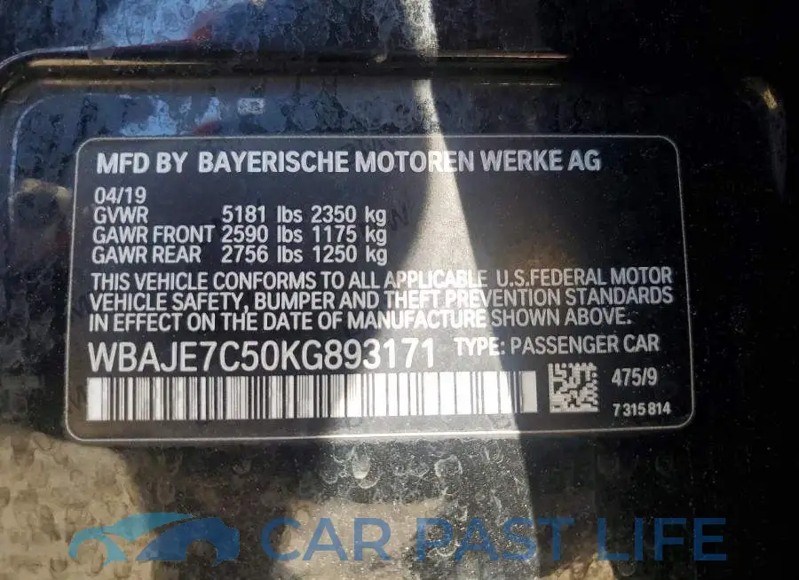 WBAJE7C50KG893171# 12