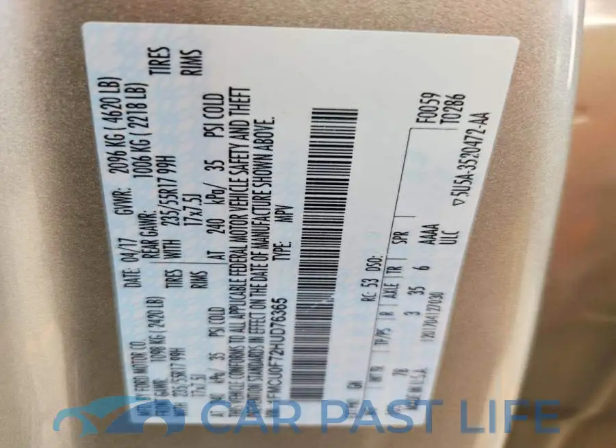 1FMCU0F72HUD76365# 12