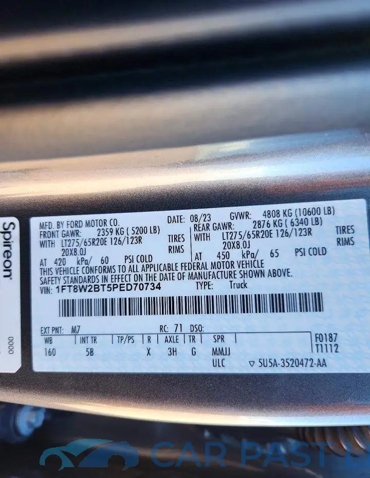 1FT8W2BT5PED70734# 12