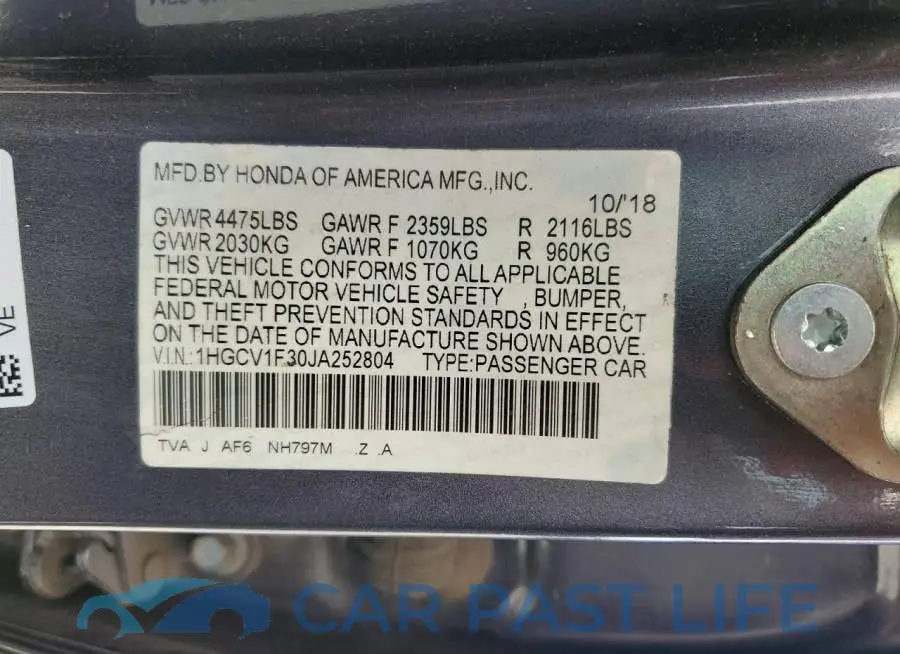 1HGCV1F30JA252804# 12