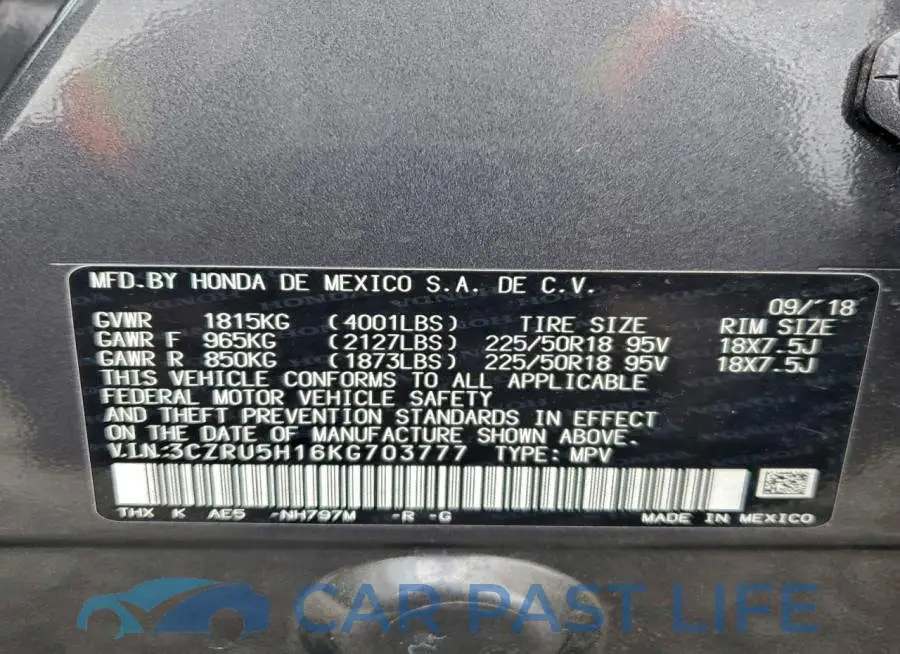 3CZRU5H16KG703777# 13