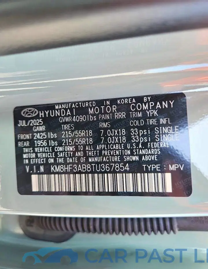 KM8HF3AB8TU367854# 14