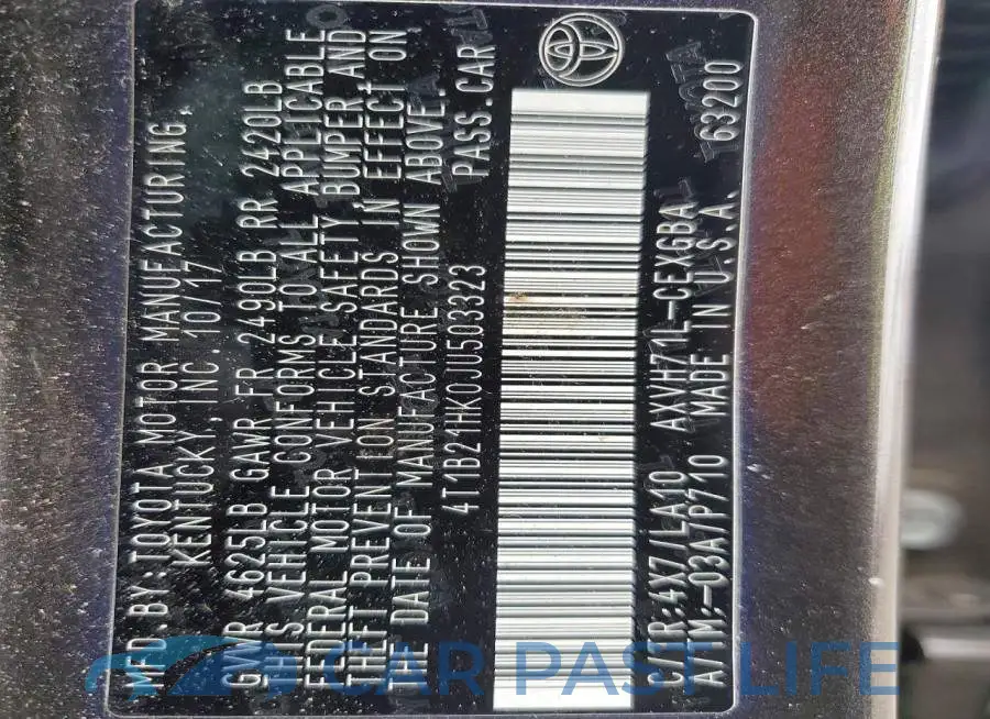 4T1B21HK0JU503323# 12