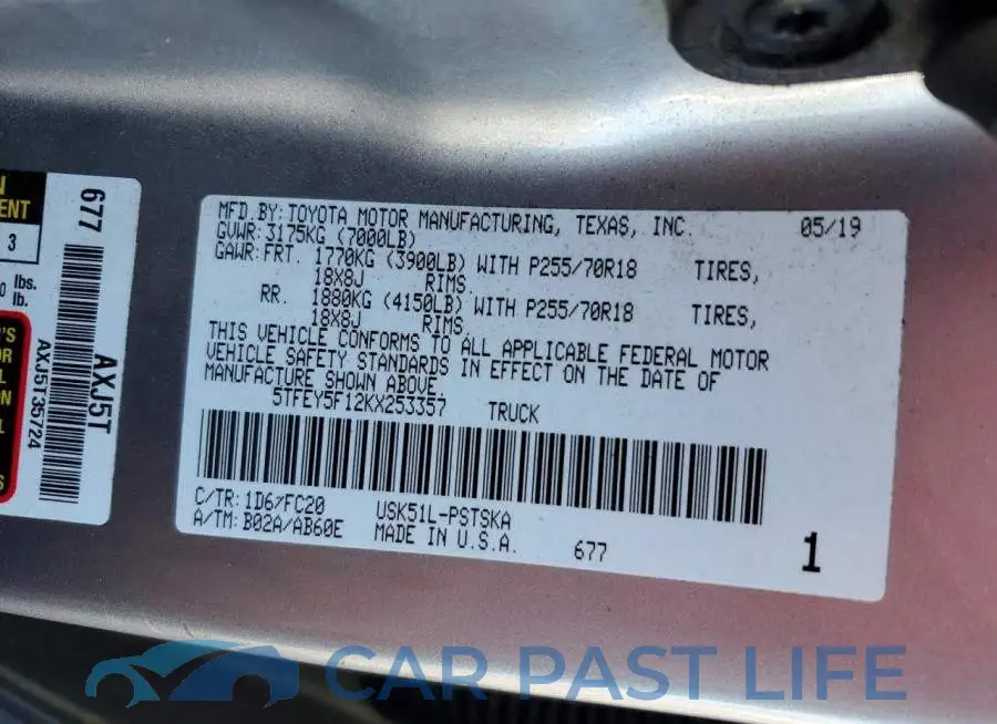 5TFEY5F12KX253357# 12