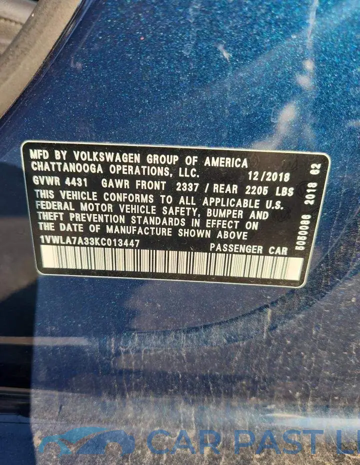 1VWLA7A33KC013447# 12