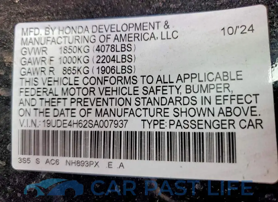 19UDE4H62SA007937# 12