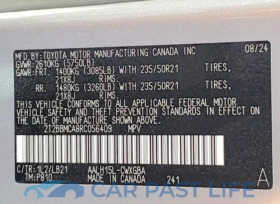 2T2BBMCA8RC056409# 14