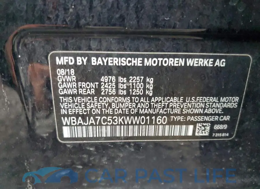 WBAJA7C53KWW01160# 12