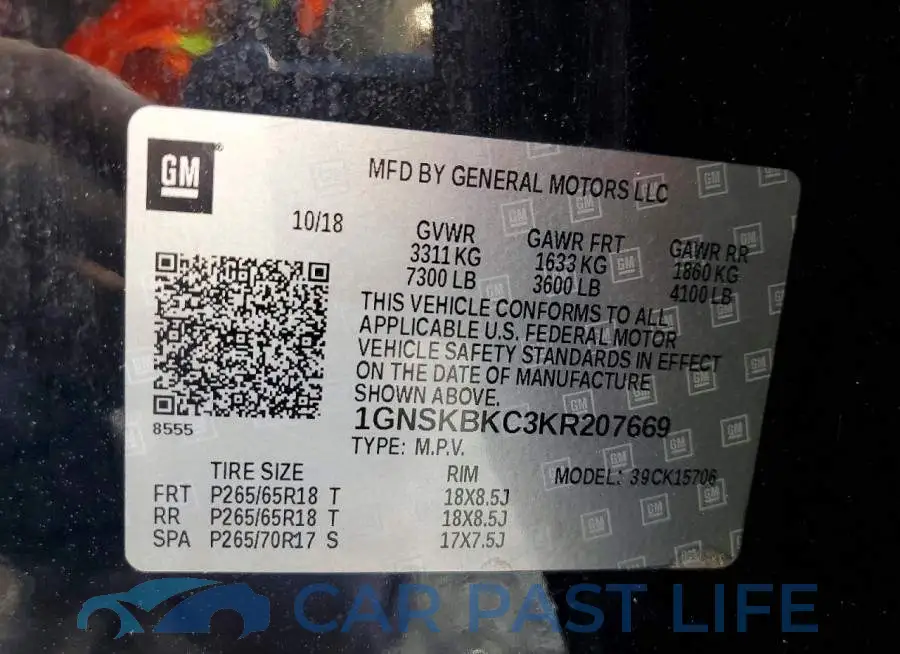 1GNSKBKC3KR207669# 13