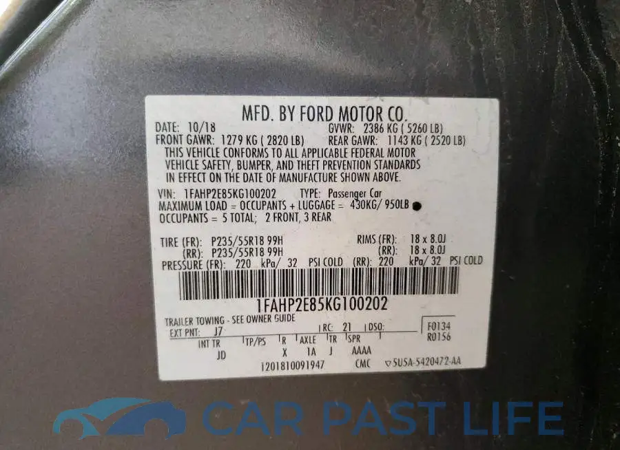 1FAHP2E85KG100202# 12