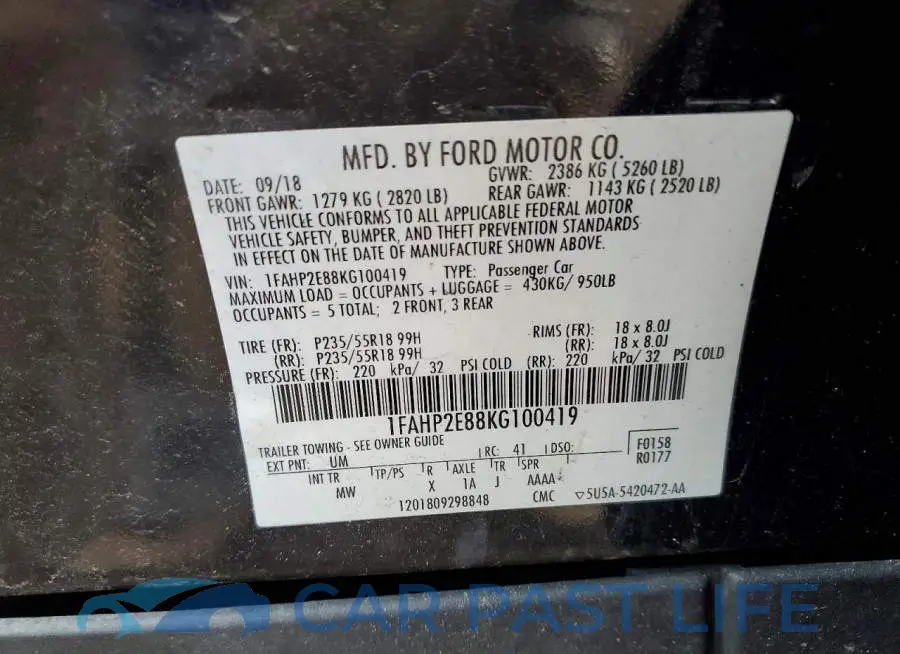 1FAHP2E88KG100419# 12