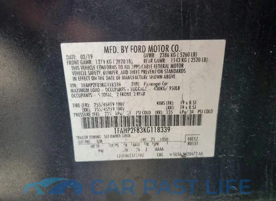 1FAHP2F83KG118339# 12