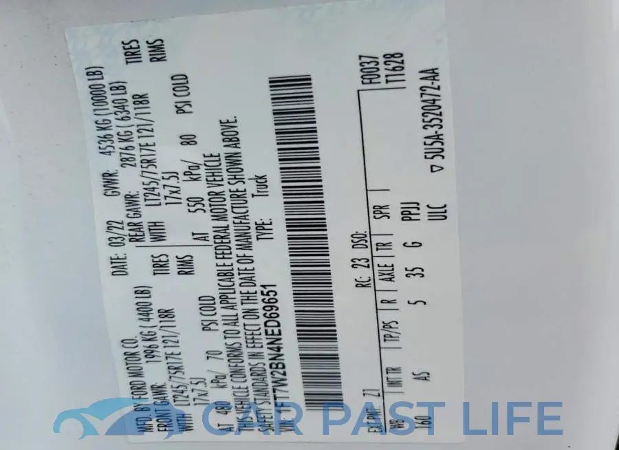1FT7W2BN4NED69651# 12