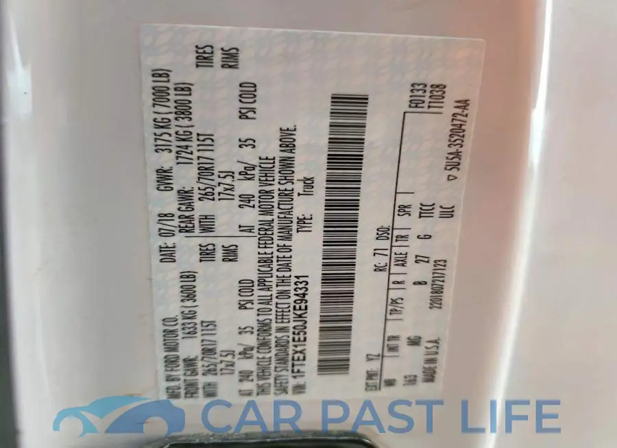 1FTEX1E50JKE94331# 12