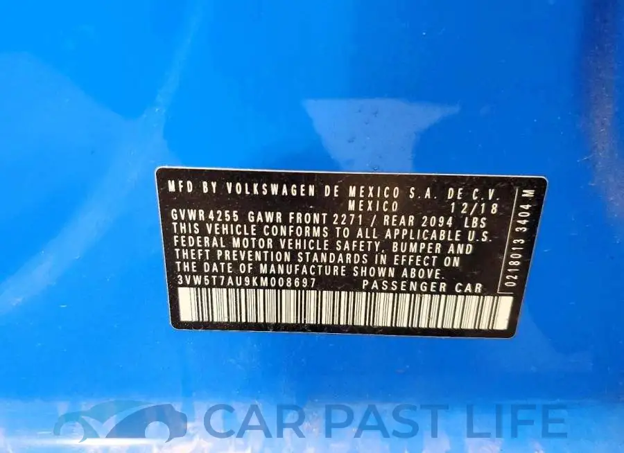3VW5T7AU9KM008697# 12