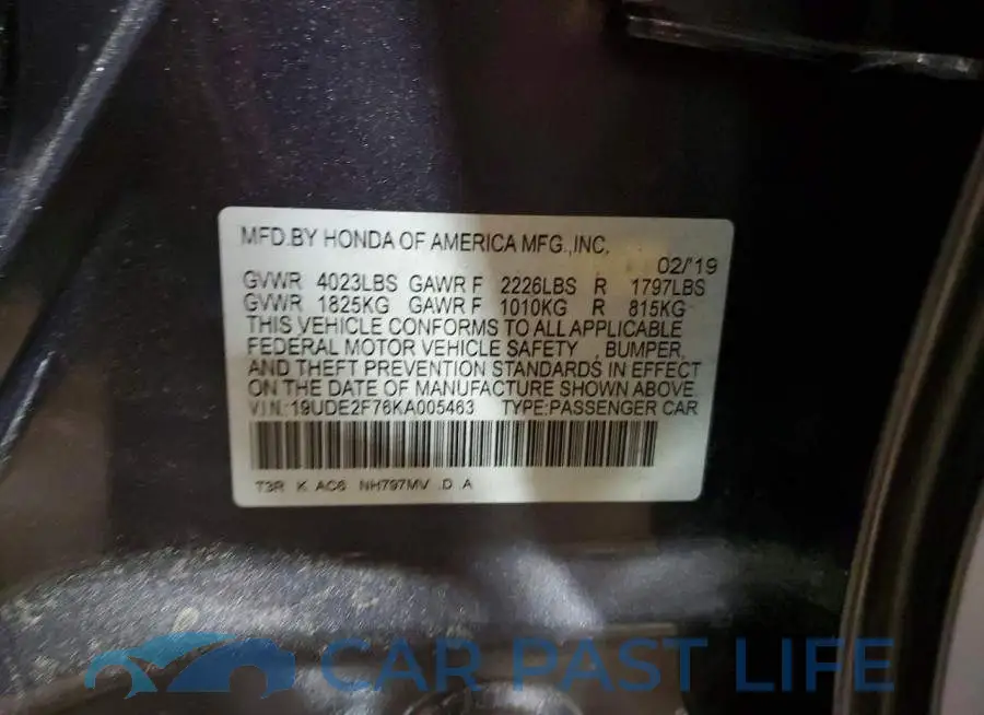 19UDE2F76KA005463# 12