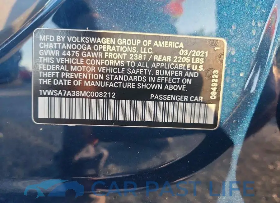 1VWSA7A38MC008212# 13