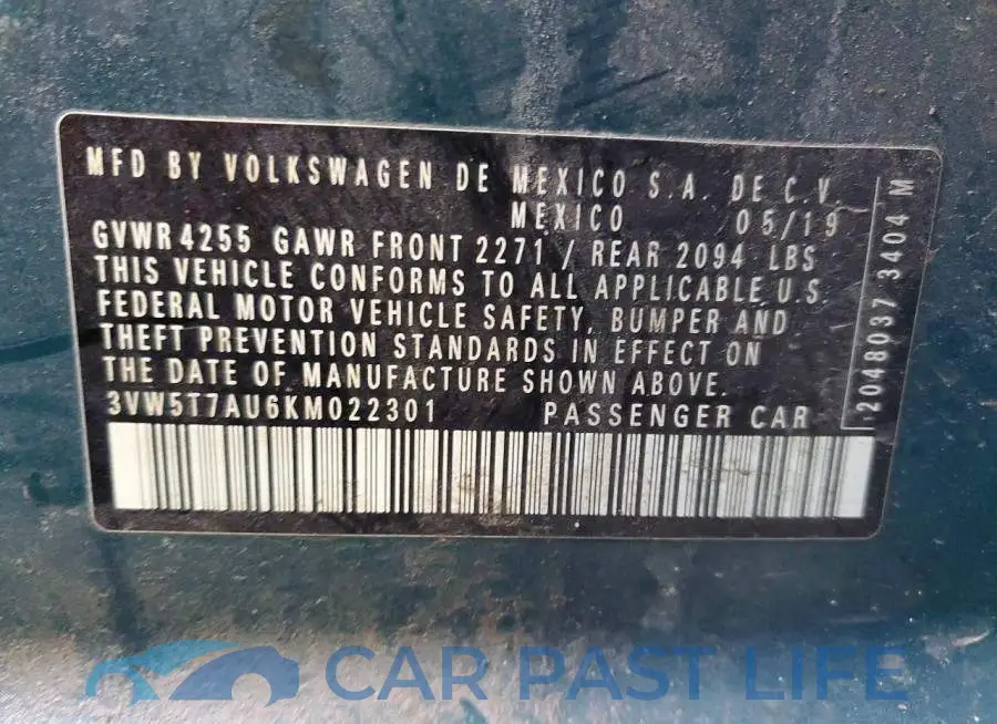3VW5T7AU6KM022301# 13