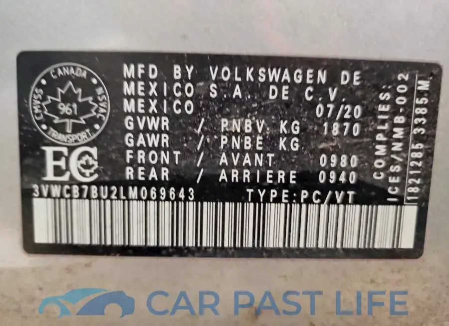 3VWCB7BU2LM069643# 12