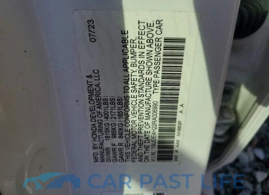 19UDE4H22RA006990# 12