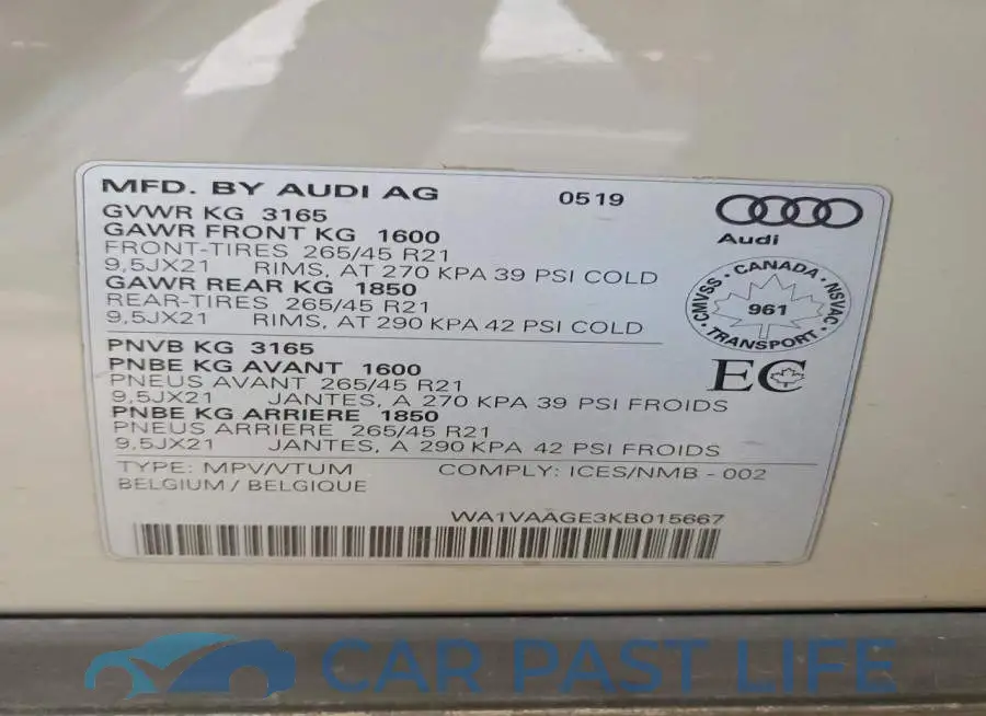 WA1VAAGE3KB015667# 13