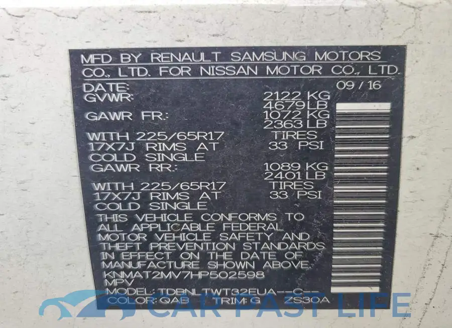 KNMAT2MV7HP502598# 13