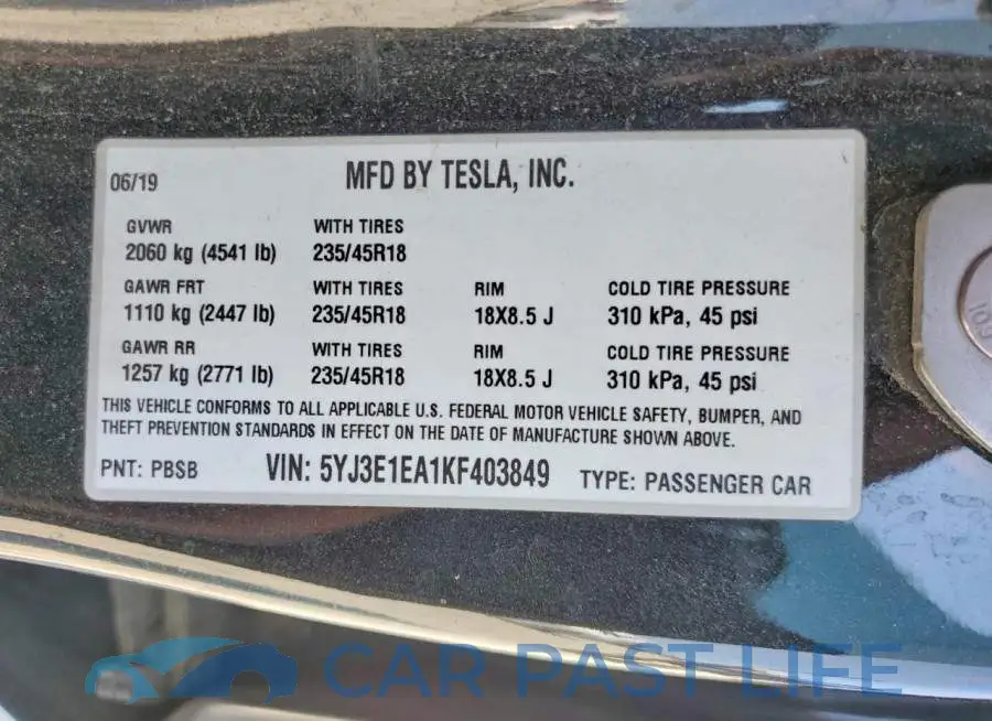 5YJ3E1EA1KF403849# 13