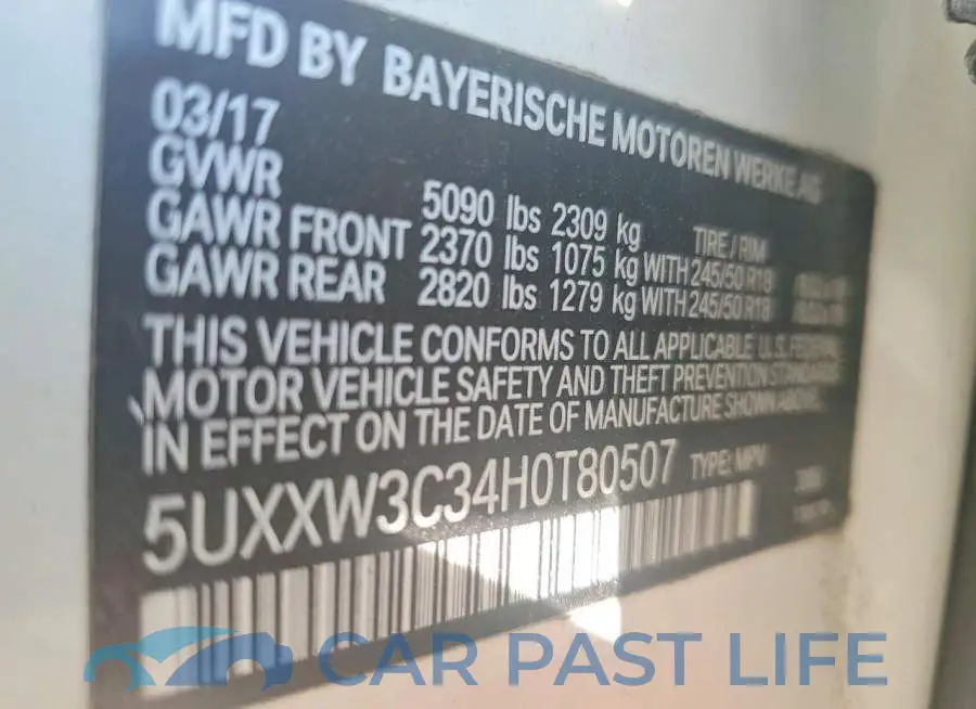 5UXXW3C34H0T80507# 13