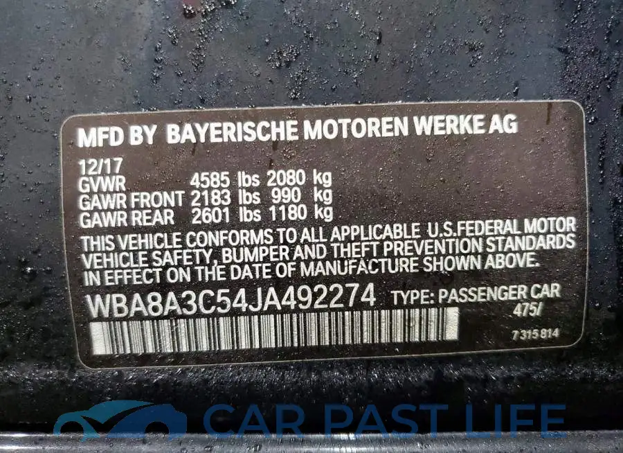 WBA8A3C54JA492274# 12