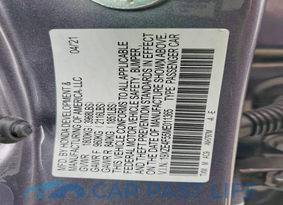 19XZE4F55ME011365# 13