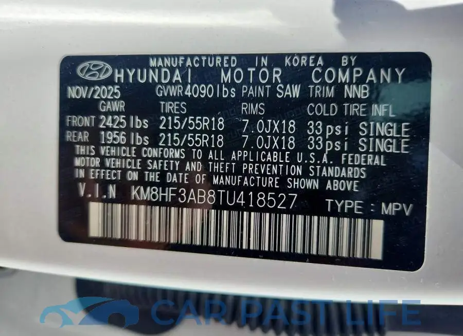 KM8HF3AB8TU418527# 14
