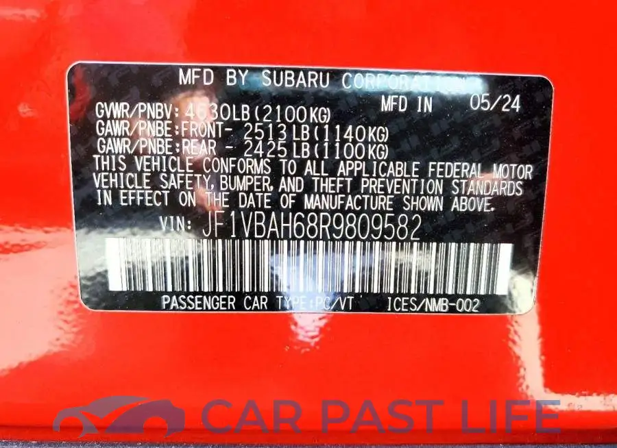 JF1VBAH68R9809582# 12